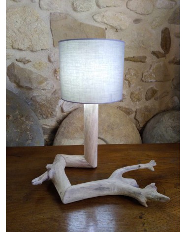 Petite lampe à poser en bois flotté et lin de qualité